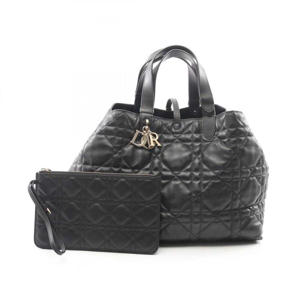 Christian Dior Toujours Cannage Tote Bag Leather Black